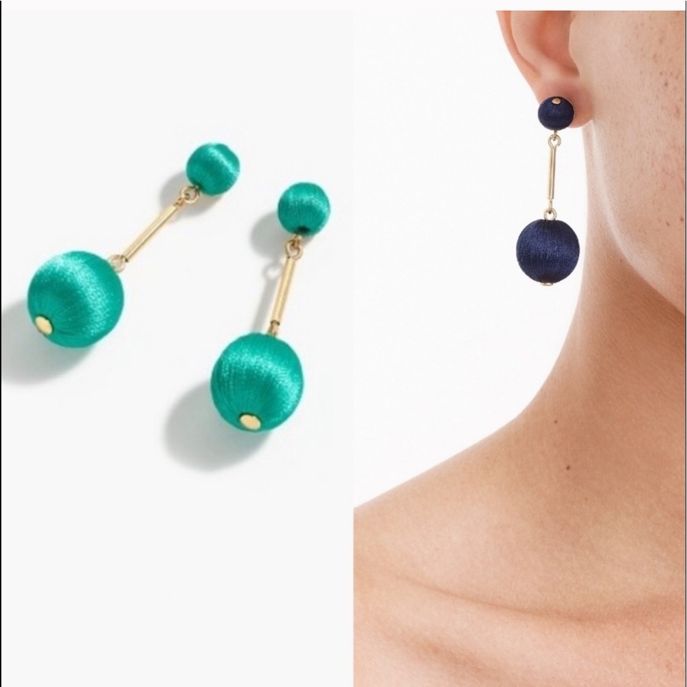 JCrew Thread ball drop earrings in dark jade - Picture 2 of 2